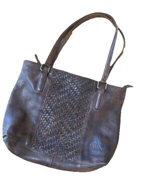 Oak Leather Shoulder-bag  Purse Satchel, Woven Leather Panel, Cowhide Leather